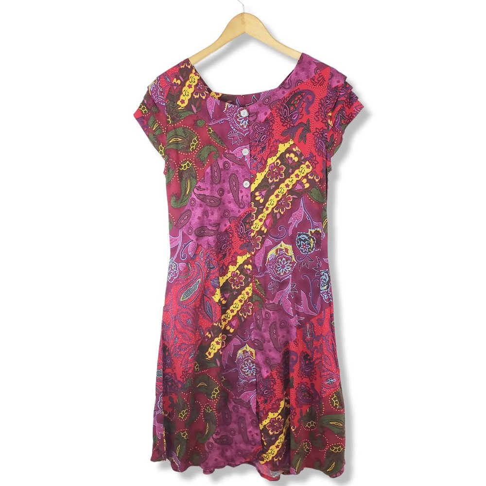 Vintage Retro Handmade Boho Paisley Print Patchwork Dress Size M-L*